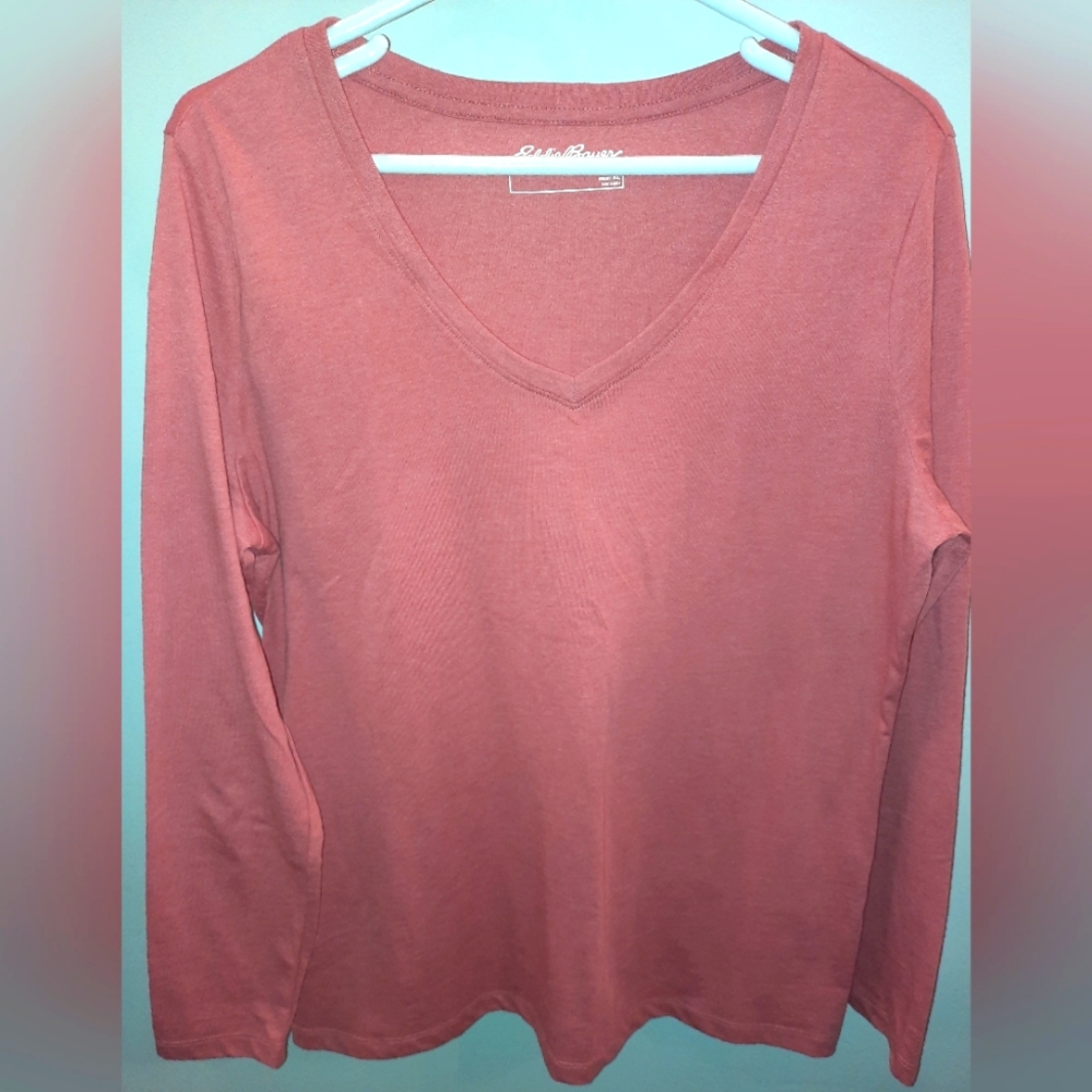 Eddie Bauer women's size XL rust rose color long sleeve cotton t-shirt EUC